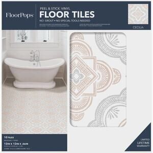 Peel & Stick Floor Tiles FloorPops Cecilia 12x12 Vinyl Boho Pattern Spanish Tile